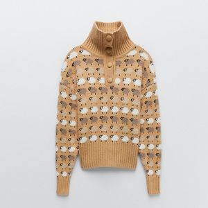 Zara sheep knit sweater taupe brown size Small 🐑